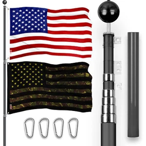 25Ft Telescoping Flagpole BLK & American and USA Camouflage Flags Emb 300D 3x5Ft - Picture 1 of 9
