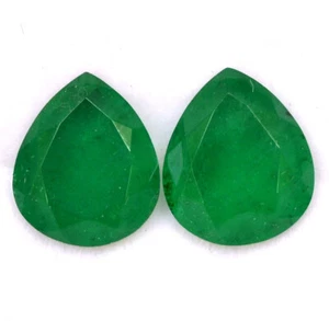 Emerald Color Doublet Pear Cut Pair 12x10 mm 8.15 CTS Faceted Loose Gemstones - Picture 1 of 4