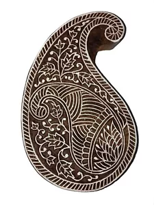 Paisley Wooden Stamp 10 x 15.7cm Indian Hand Carved Printing Block - Picture 1 of 3