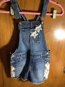 Vintage Jordache Denim Overall Shorts Girls Size Large (10-12) Distressed Floral - Picture 1 of 18