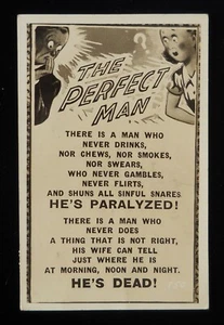 RPPC 1945 Comic The Perfect Man He's Paralyzed and Dead - Picture 1 of 1