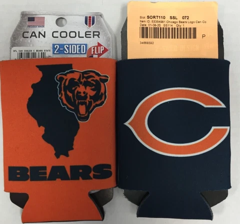 Chicago Bears IL NFL Collapsible Can Cooler SET OF 2 Cover