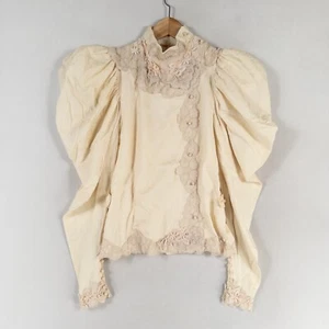 Blusa Top Lorrie Kabala XS/S Crema Crudo Encaje Borde Abotonado Pradera Victoriana - Imagen 1 de 9
