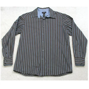 Claiborne Axcess Brown Blue Man's Dress Shirt Long Sleeve Medium Striped JKT61 - Picture 1 of 4