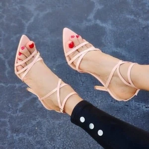 Nude Strappy Pointed Ankle Strap High Heels - Picture 1 of 6