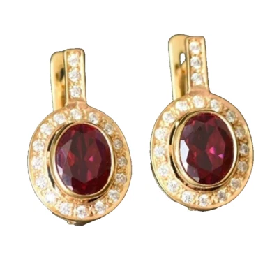 1.32ct Natural round diamond 14K BIS Hallmarked yellow gold Ruby Hoop Earrings - Image 1 of 4