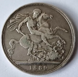 1889 Queen Victoria Jubilee Head Silver Crown Coin L11 - Picture 1 of 3