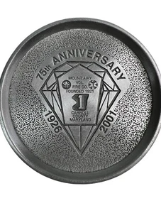 2001 Mount Airy Vol. Fire Department, MD 75th Anniversary Pewter Coaster - Picture 1 of 3
