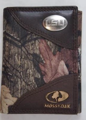ZEP PRO LSU Tigers Mossy Oak Camo Trifold Leather & Nylon Wallet TIN GIFT BOX - Image 1 of 4