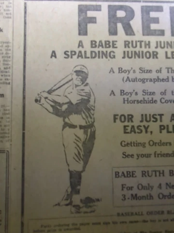 MAR 26, 1926 NEWSPAPER PAGE #8101- FREE! A BABE RUTH JUNIOR BAT Cover