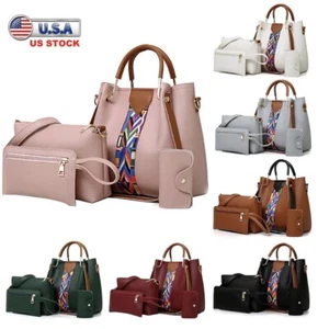 4PCS/Set Women Elegant Leather Handbag Hoo Satchel Purse Tote Shoulder Bag - Picture 1 of 21