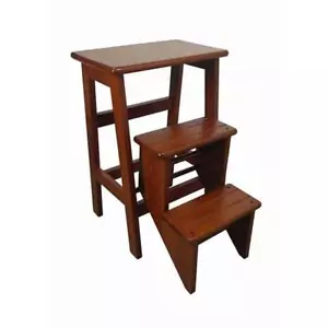 Wooden 3 Step Stool Timber Folding Kitchen Ladder Retro Antique Oak Abby V03848 - Picture 1 of 2