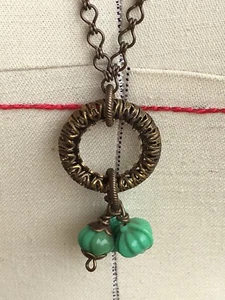 24.5" bronze chain green glass czech bead victorian reproduction necklace - Picture 1 of 9