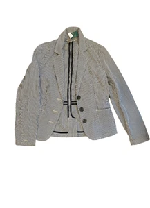 NWT LL Bean preppy Navy black off white seersucker blazer jacket 4 - Picture 1 of 5