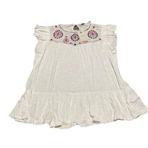 Lucky Brand Ivory Embroidered Flutter Sleeve Top Boho NEW Womens Size Medium - Picture 1 of 7