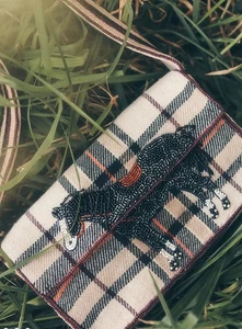 BOLSO CON CUENTAS ANTHROPOLOGIE THE FIONA Bolso de Mano a Cuadros Caballo Poni NUEVO CON ETIQUETAS RARO - Imagen 1 de 5