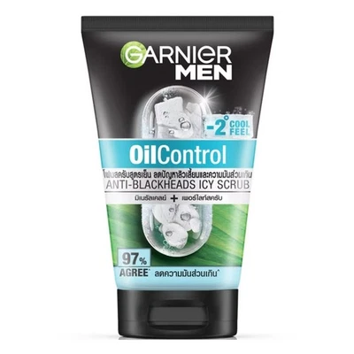 Garnier Men Oil Control Icy Scrub Anti Blackheads Face Wash Cool Feel 100ml - Image 1 of 3