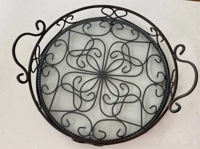 Southern Living at Home Jamestown Wrought Iron Footed Round Tray w/Glass Insert - Image 1 of 4
