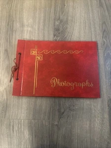 Vtg photo album Red/ gold trim, never used, c. 1960s New ,Embossed - Picture 1 of 13