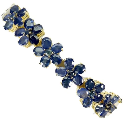 Pulseira de prata esterlina 925 oval safira 5x4mm joia flor pedra preciosa 7 polegadas - Imagem 1 de 4