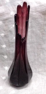 Vtg L.E. SMITH Glass PURPLE AMETHYST Paneled Swung 8 Finger Vase ~ 12.5" H - Picture 1 of 12