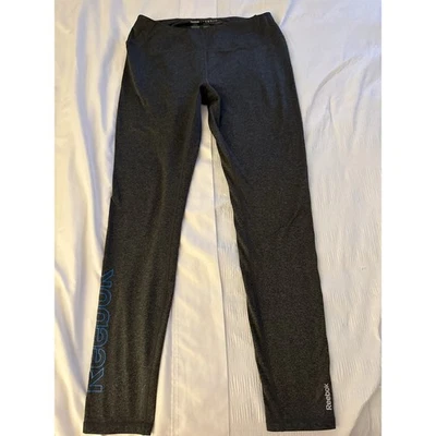 Reebok Yoga Pants Gray Blue Logo Women's Medium Activewear Athletic Sport Ankle - Image 1 of 4