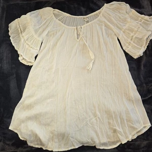 Billabong creme Krepp fließend leicht Boho Schulterfrei Tunika Medium - Bild 1 von 8
