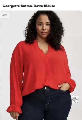 Blusa Torrid Georgette Abotonada Bufón Rojo 5/5X/28 Nueva con Etiquetas Foto 1 de 4