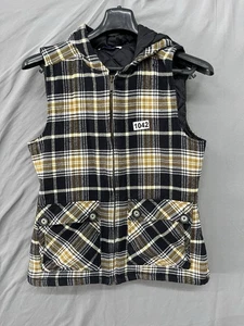 Kavu - Medium isolierte Damenweste mit Kapuze schwarz gelb kariert durchgehender Reißverschluss - Bild 1 von 6