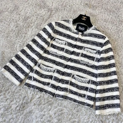 Dolce & Gabbana D&G Rayas Mezcla Seda Tweed Sin Cuello Chaqueta Blusa Mujer 38 Foto 1 de 4