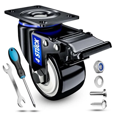 FIXCRAFT® FIXCRAFT 4x Schwerlastrollen 50/ 75/ 100mm mit Bremse Lenkrollen Transportrollen