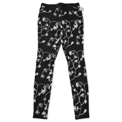 Hue Floral Embroidered Denim Leggings Womens Size S Black White Back Pockets - Image 1 of 4