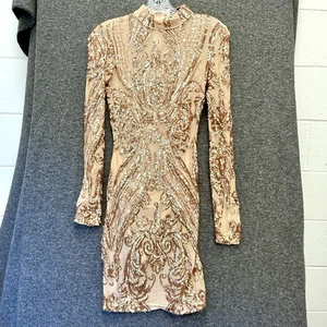 Heiß Miami Styles Pailletten Kleid Nude Rosegold Medium Party Event Club Wear Fee - Bild 1 von 23