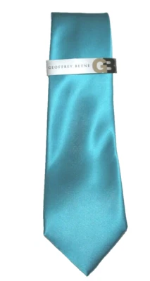 Geoffrey Beene Turquoise Solid Blue Tie 100% Polyester Necktie - Image 1 of 4
