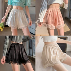 Womens Satin Lace Underwear Frilly Pettipants Bloomers Half Slip Short Pants  - Picture 1 of 28