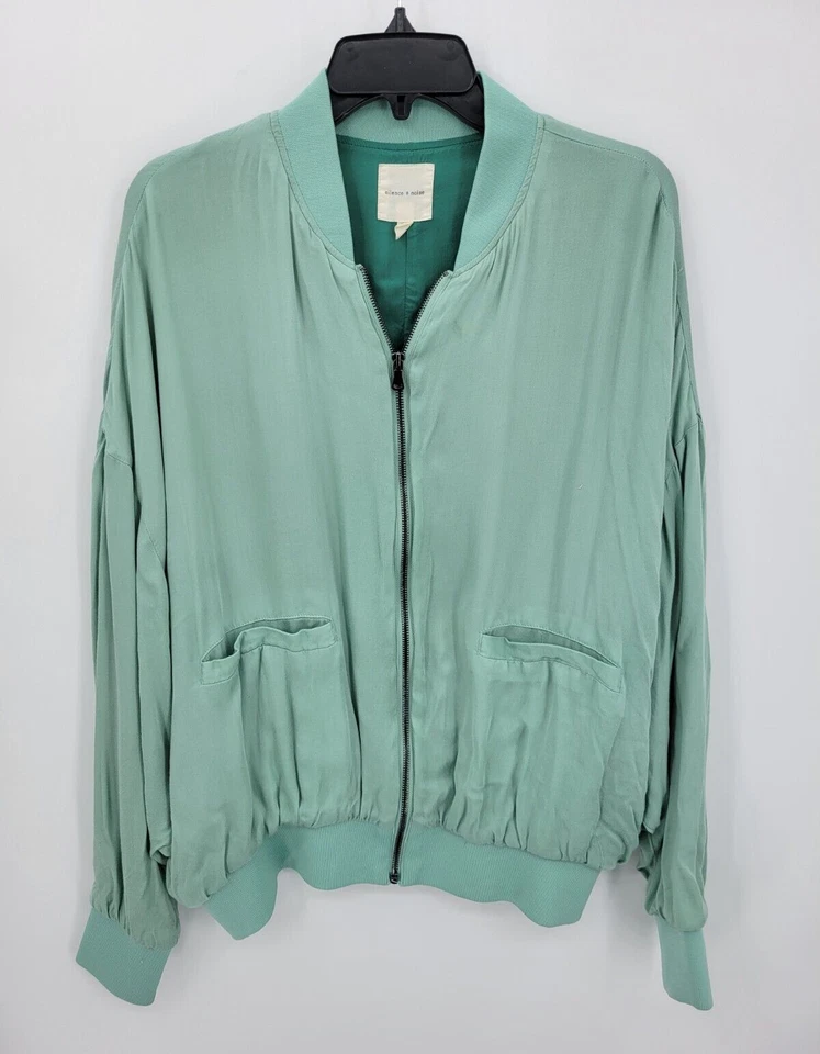 Chaqueta Bomber Silence and Noise Mujer Verde Mediana Bolsillos con Cremallera Forrada Boho Foto 1 de 4