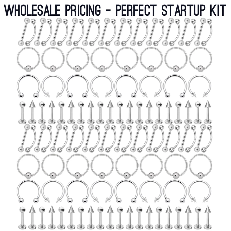 Kit básico de piercing de joias por atacado 300 peças aço cirúrgico - Imagem 1 de 2