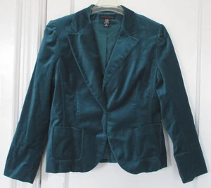 Chaqueta de terciopelo verde abrigo forrado cuello talla 18 botones bolsillos delanteros New York & Co - Imagen 1 de 11