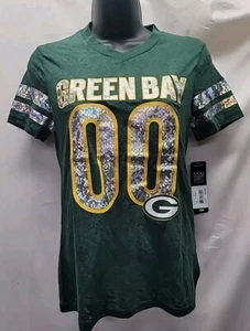 Green Bay Packers Youth Girls T-shirt printed with Metallic Ink V-Neck (G75) - Picture 1 of 6