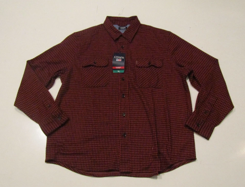 Chaps Men's Long Sleeve The Lakeland Flannel Knit Shirt Red Size XL
