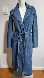 NUOVO ABITO MIDI AVEC LES FILLES MANICA LUNGA CRAVATTA VITA DENIM TAGLIA XS - Foto 1 di 4