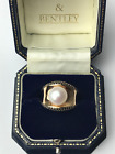Pearl Bronze Ring Cultured Pearl and Black Stone Bronze Ring - Size Q