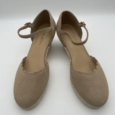 Talbots Safari Wedges Sand Lyndsay Espadrille 2.5" Scallop Edge Leather  7 1/2” - Image 1 of 4