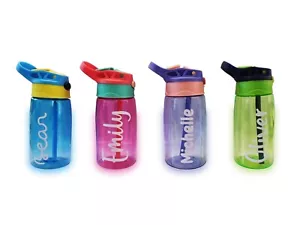 Personalised Back to School Kids Flip top Water Bottle with Drinking Straw - Picture 1 of 8