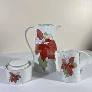 VTG 3 pc Block Spal Poinsettia coffee lidded coffee pot, creamer & Sugar bowl - Picture 1 of 20