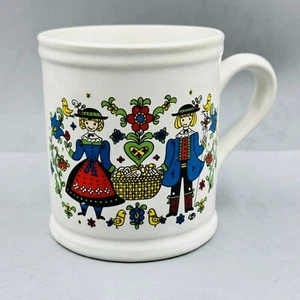 Vtg Northcraft 70s Coffee Tea Mug Cup Flowers Bird Dutch Courting Scene 12oz - Picture 1 of 10