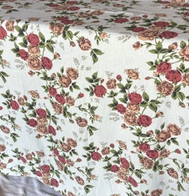 Винтажный хлопок цветочный ткани W42 «xL2.5Yd красный и коричневый розы изящный для летнего платья - Изображение 1 из 4
