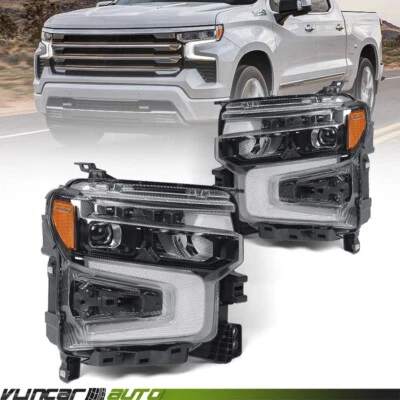 For 2022-24 Chevy Silverado 1500 LT Trail Boss RST Black LED Headlights Headlamp Foto 1 de 4