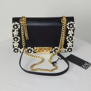 ZAC ZAC POSEN EARTHETTE Floral Garden Flap Chain Shoulder Bag Black & White NWT - Picture 1 of 12