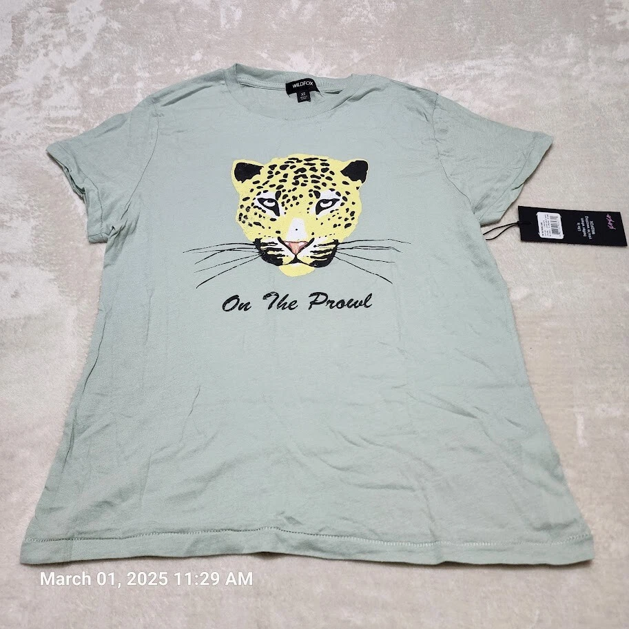 Wildfox on The Prowl Aqua Gray Keke Leopard Graphic T-shirt XS